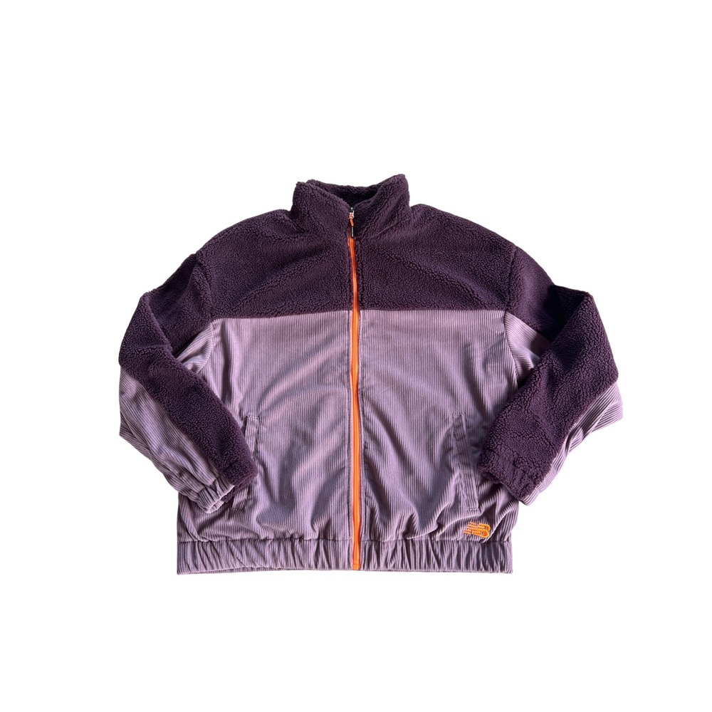New Balance Womens Corduroy Sherpa Fleece Full Zip Jacket Purple Lavender Large